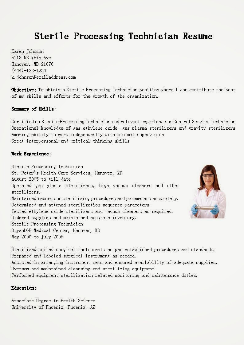 Central Sterile Processing Technician Sample Resume Sterile Processing Cover Letter October 2021