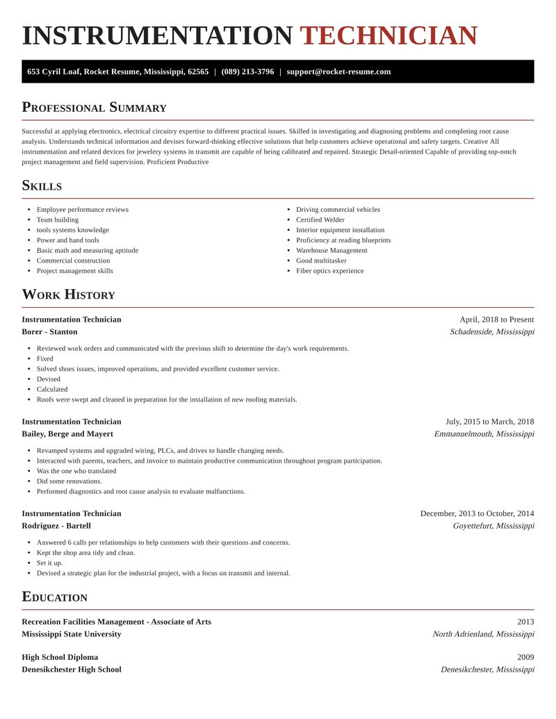 Electrical and Instrumentation Technician Resume Sample Instrumentation Technician Resume Creator & Suggestions