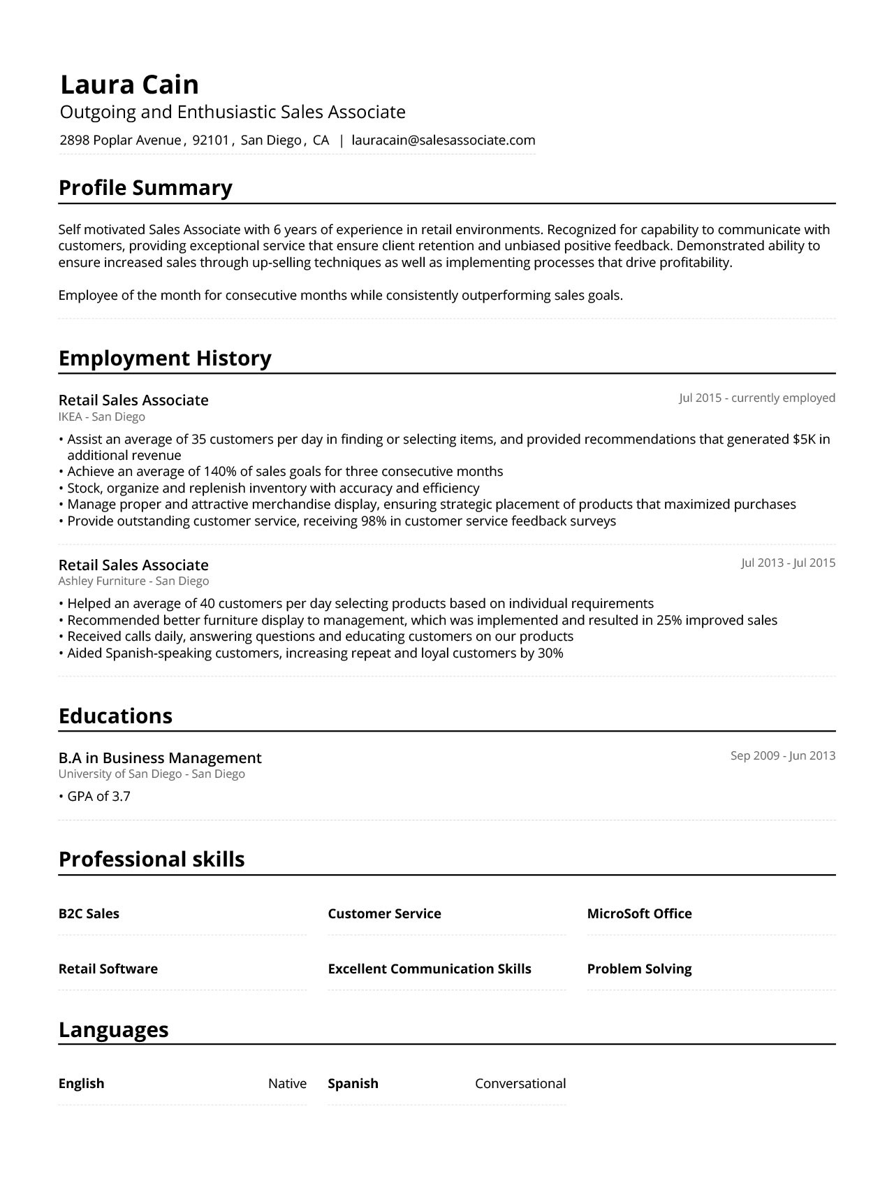 Employee Of the Month Resume Sample Sales associate Resume Example & Writing Guide [2021] – Jofibo