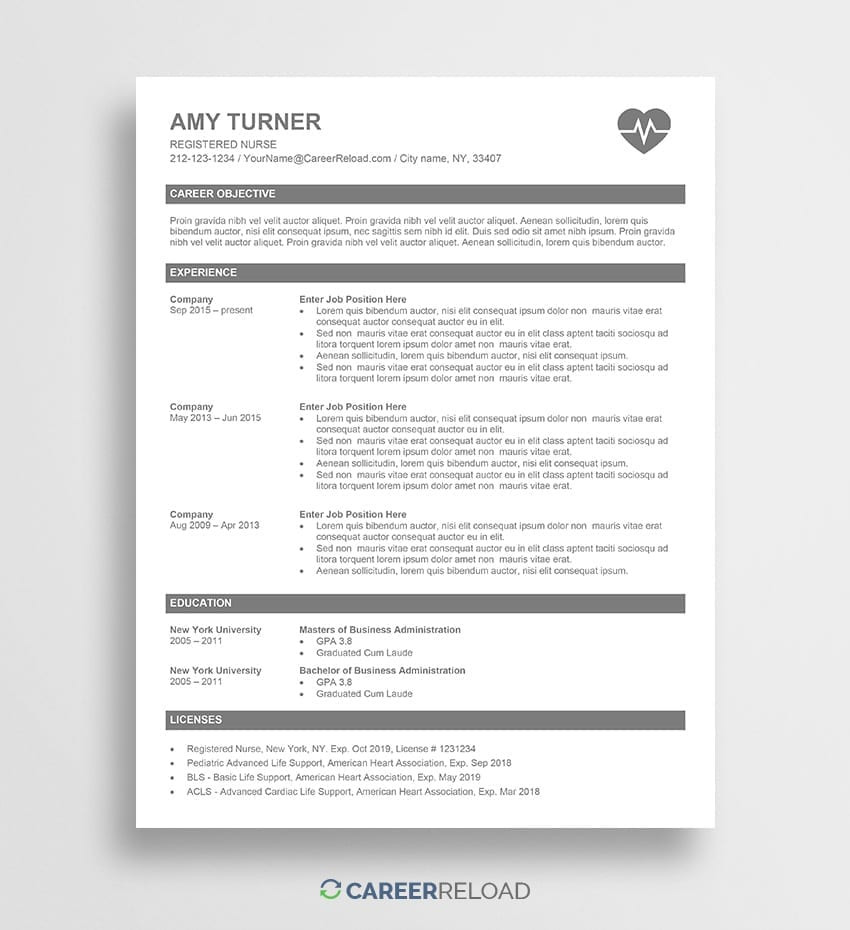 Free Sample Resume for Registered Nurse Free Nurse Resume Template – Amy – Career Reload