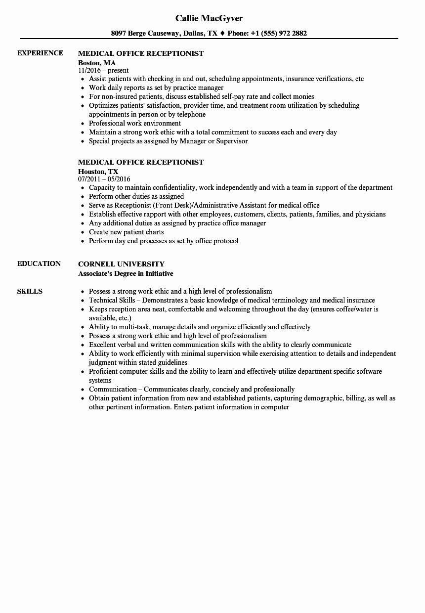 Front Desk Medical Receptionist Resume Sample Medical Receptionist Resume Sample Inspirational âËÅ¡ 20 Front Desk … Front Desk Medical Receptionist Resume Sample Medical Receptionist Resume Sample Inspirational âËÅ¡ 20 Front Desk …