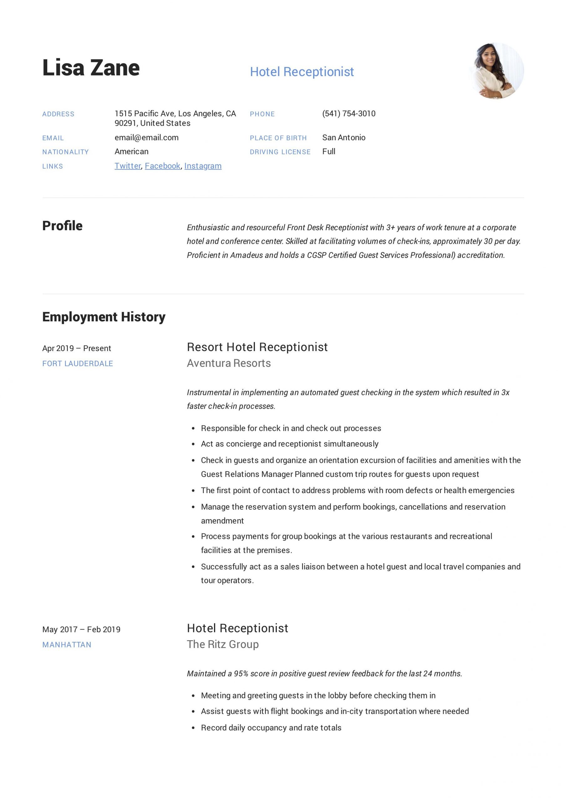 Front Desk Receptionist Reception Resume Sample 12 Hotel Receptionist Resume Templates Ideas Resume, Resume …