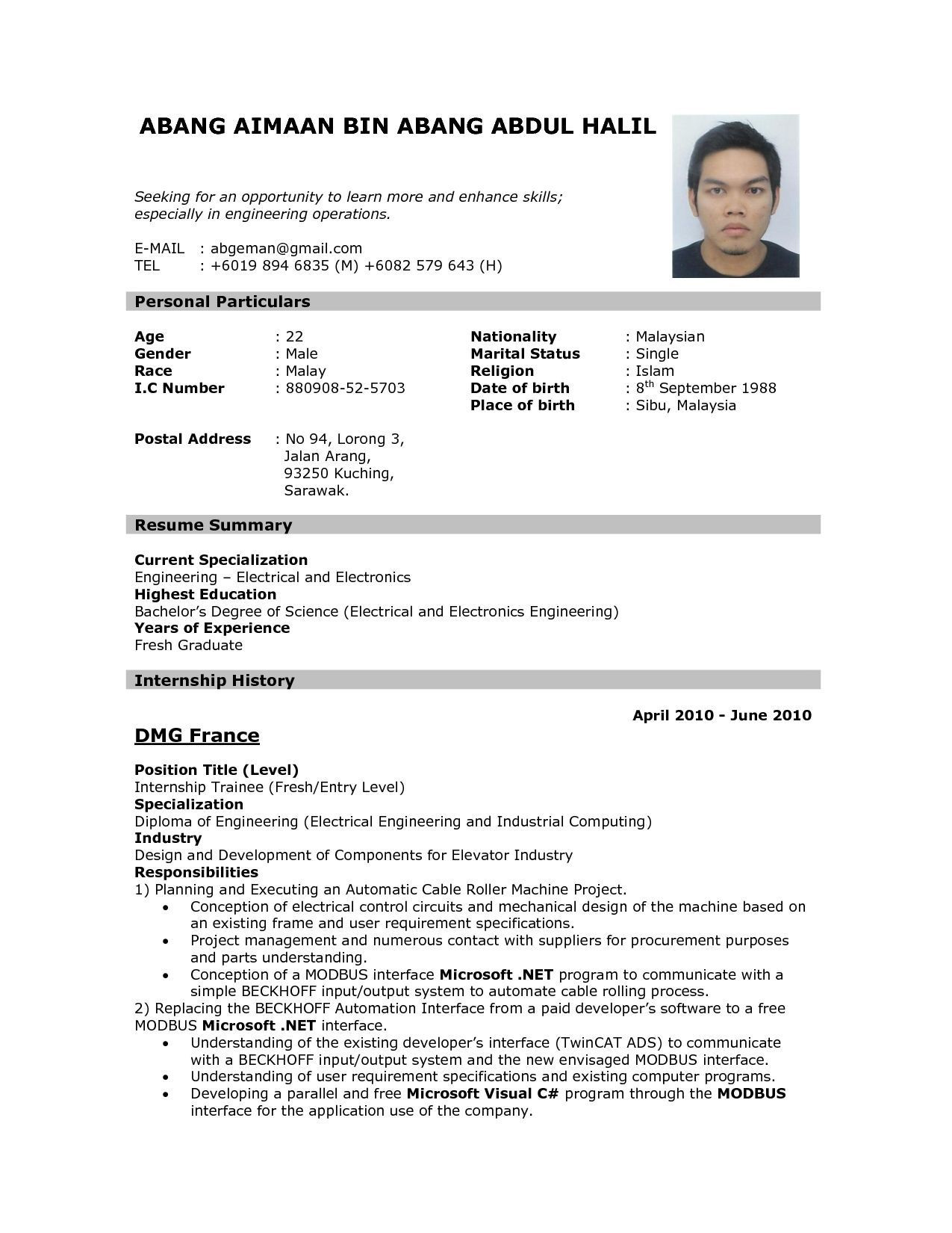 Job Application Work Experience Resume Sample Sample Of Resume format for Job Application – Resume format Job …