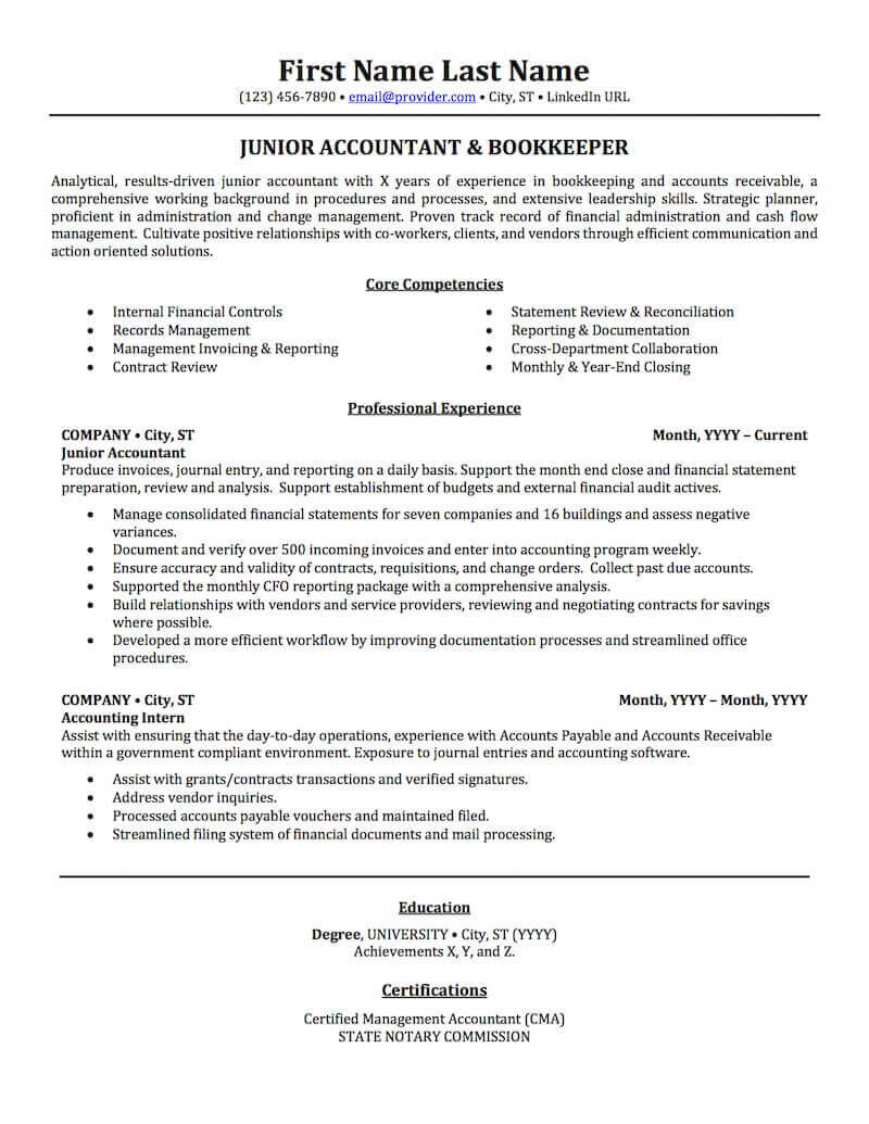 Junior Accountant Resume Sample In Word Accounting, Auditing, & Bookkeeping Resume Samples Professional …