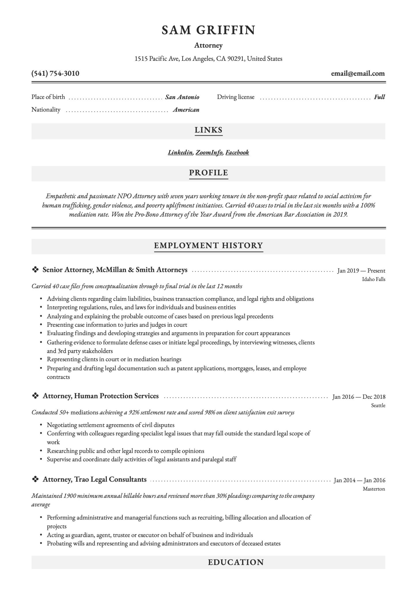 Labor and Employment attorney Resume Sample 18 attorney Resume Examples & Writing Guide Pdf’s & Word 2020