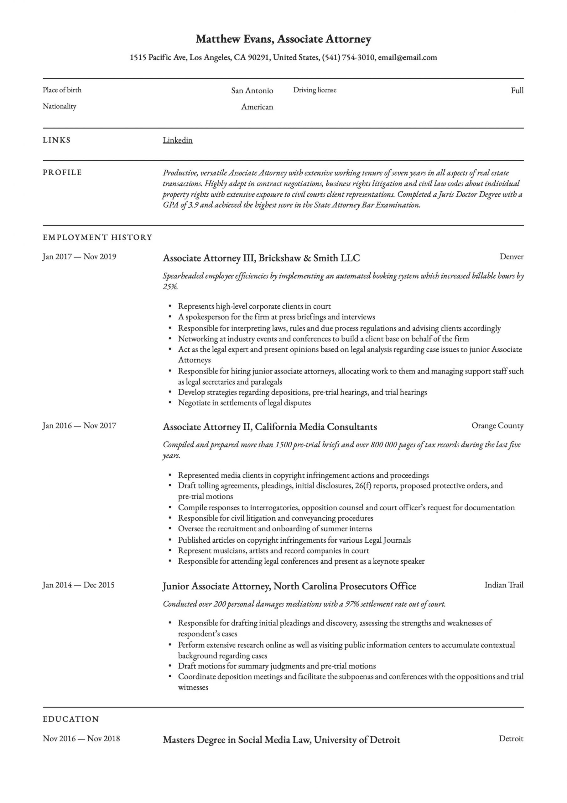 Labor and Employment attorney Resume Sample associate attorney Resume & Writing Guide 12 Templates 2020