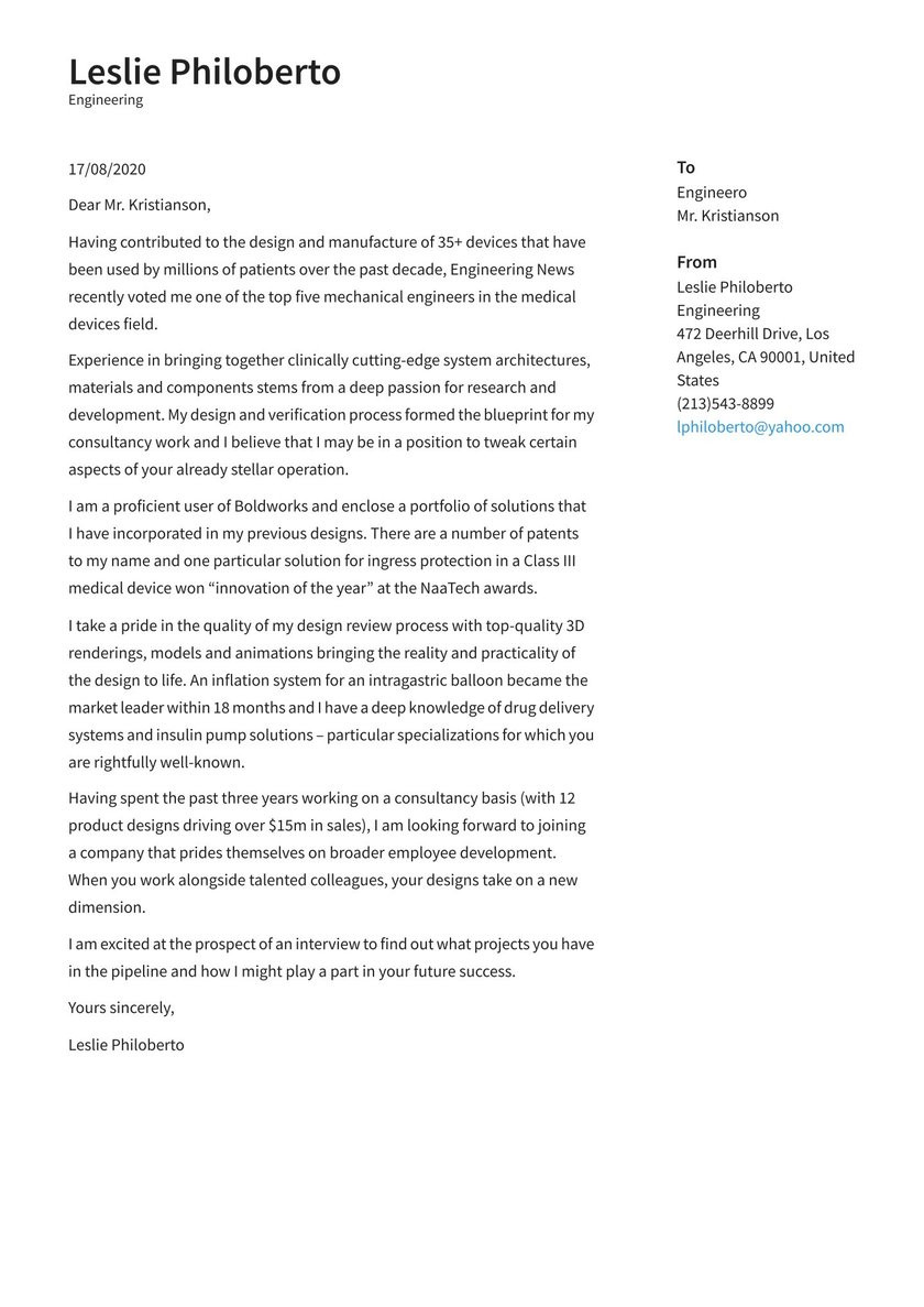 Resume Cover Letter Samples for Electrical Engineer Engineering Cover Letter Examples & Expert Tips [free] Â· Resume.io