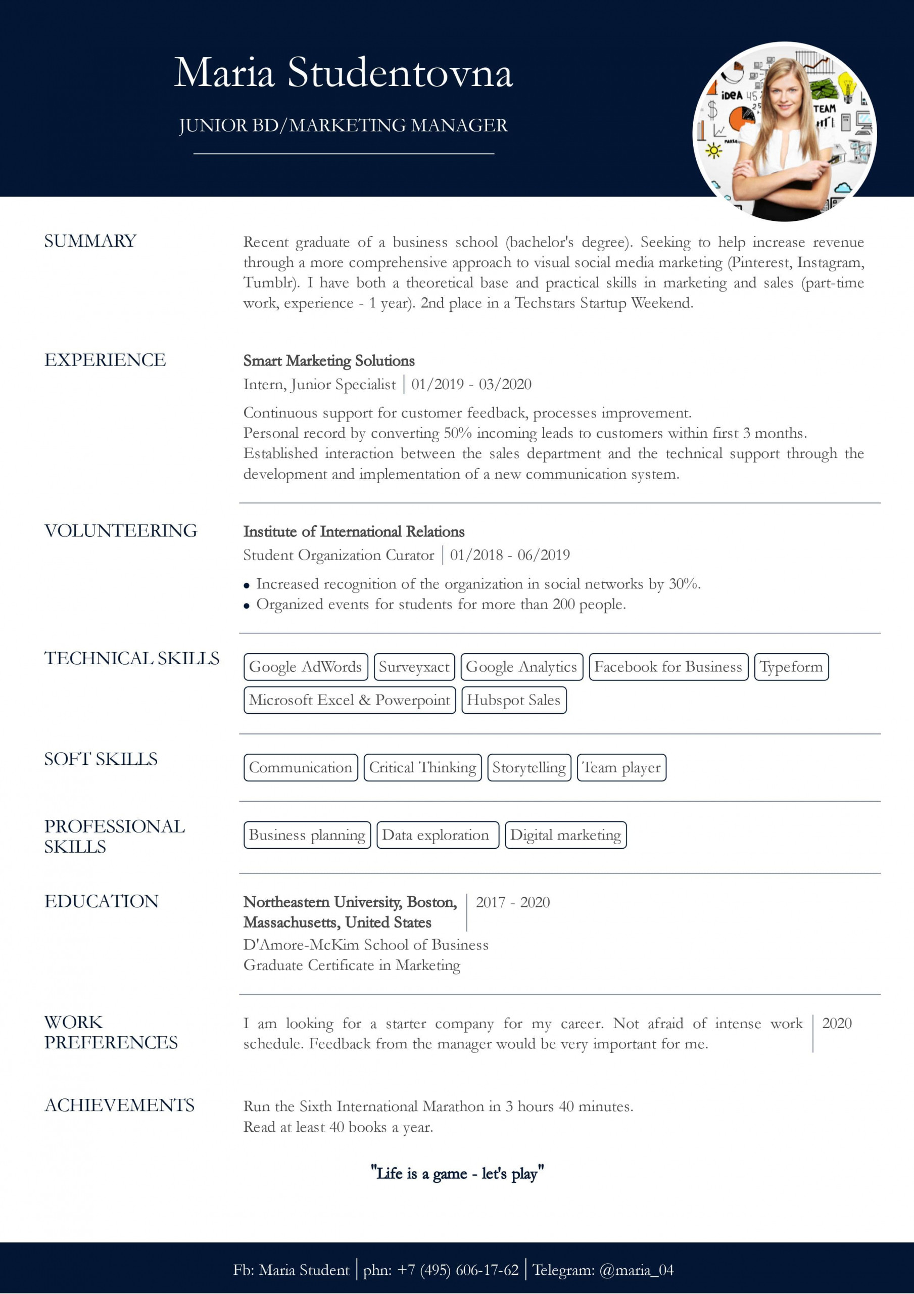 Resume Sample for Internship with No Experience Resume with No Work Experience. Sample for Students. – Cv2you Blog