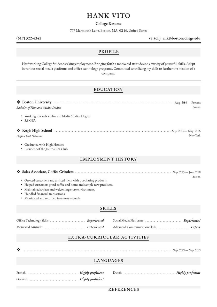Resume Samples for College Students Entry Level College Student Resume Examples & Writing Tips 2021 (free Guide)