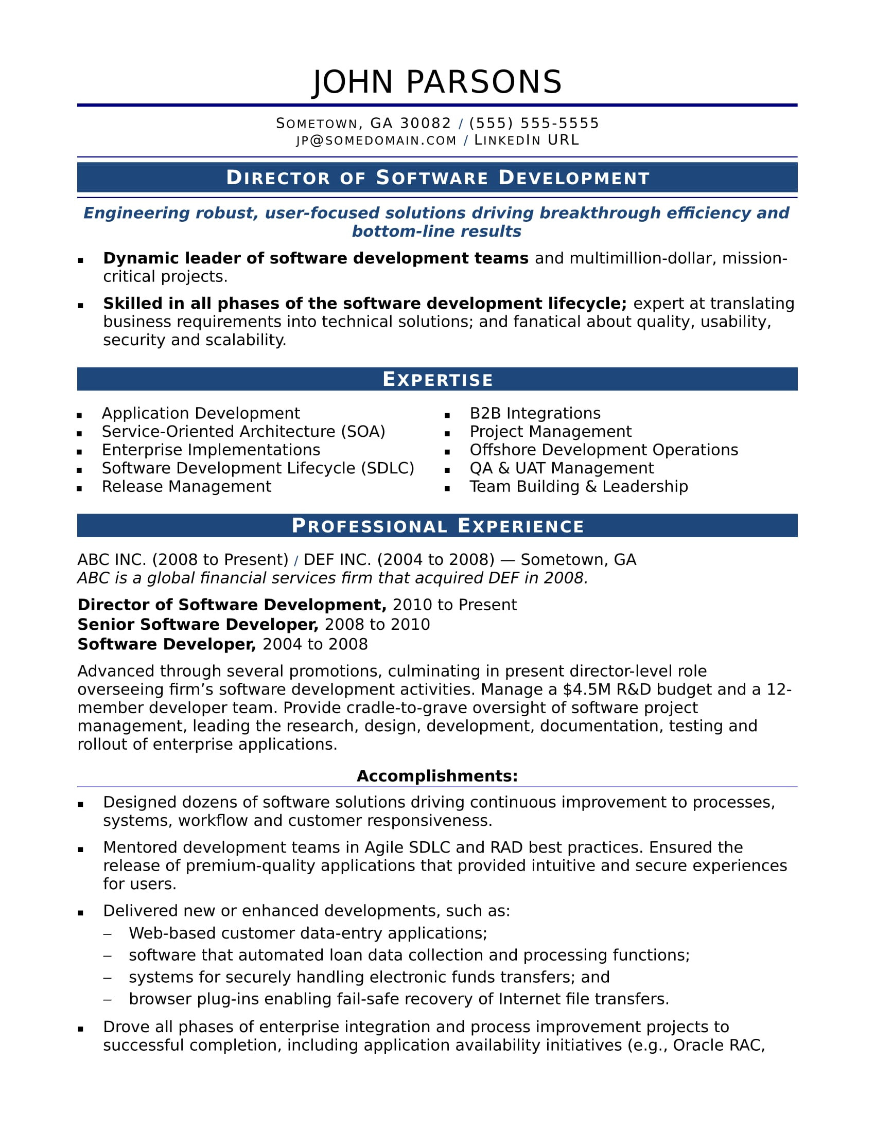 Resume Samples for Experienced software Professionals Sample Resume for An Experienced It Developer Monster.com