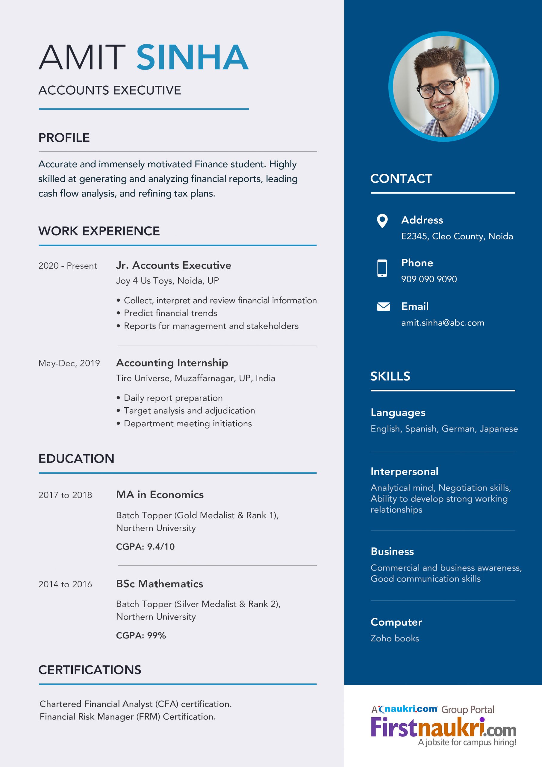 Resume Samples for Freshers In India Accounting Resume Sample 2020 Career Guidance