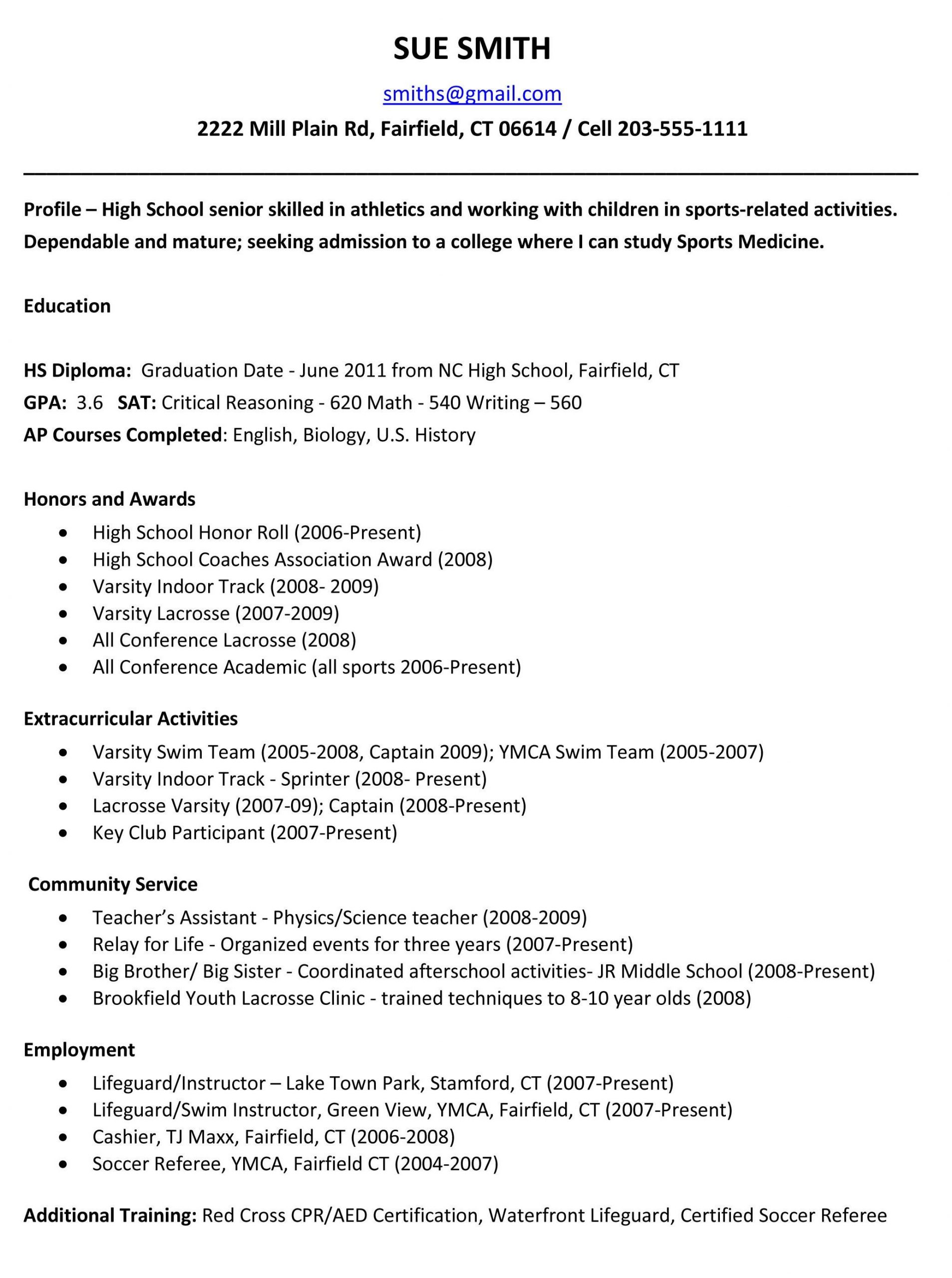 Resume Samples for High School Students Applying to College Sample High School Resume for College App – High School Resume …