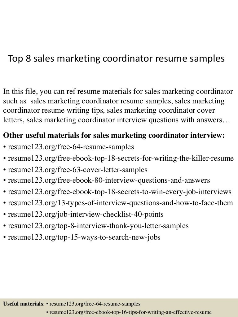 Sales and Marketing Coordinator Resume Sample top 8 Sales Marketing Coordinator Resume Samples