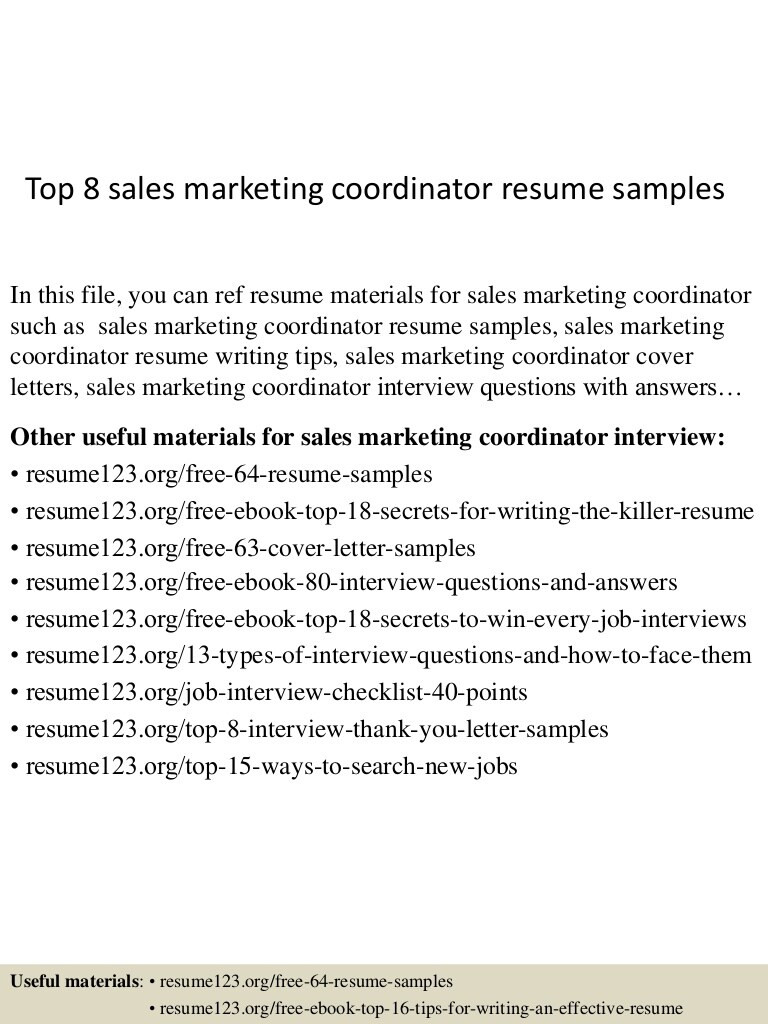 Sales and Marketing Coordinator Resume Sample top 8 Sales Marketing Coordinator Resume Samples