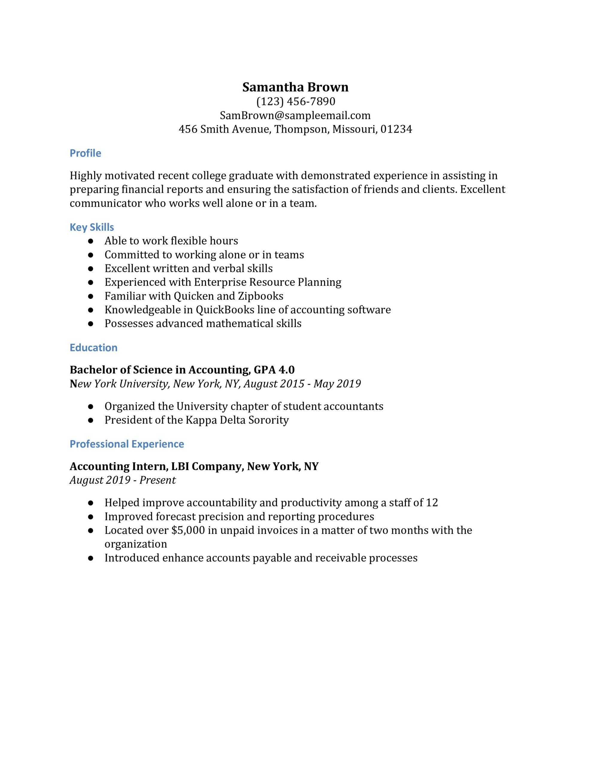 Sample Accounting Resume with No Experience Accountant Resume Examples – Resumebuilder.com