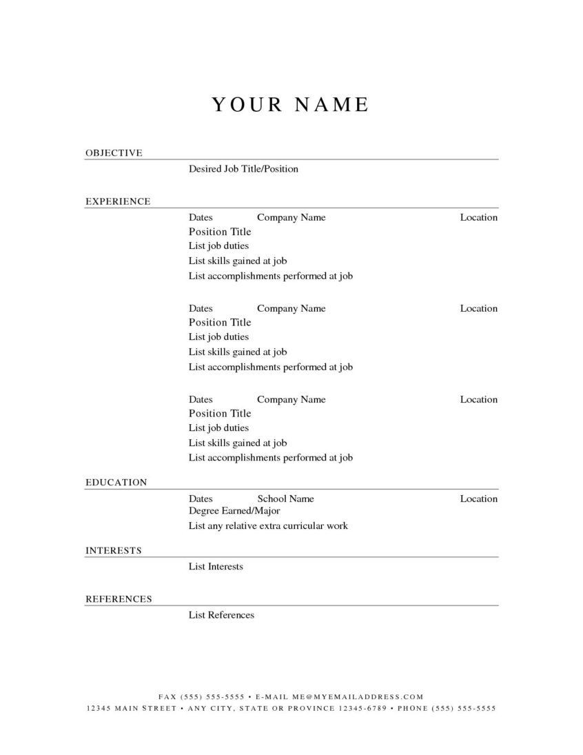 Sample Blank Resume forms to Print the Cool 027 Resume format Free Download Word Printable Templates …