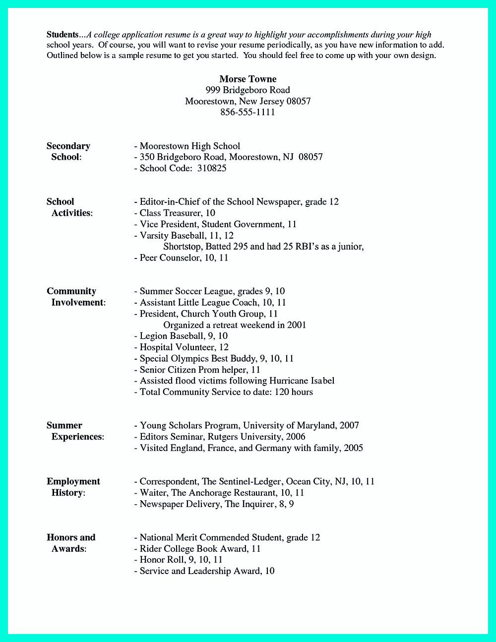 Sample High School Student Resume for Summer Job Student Resume Examples for Colege Admision