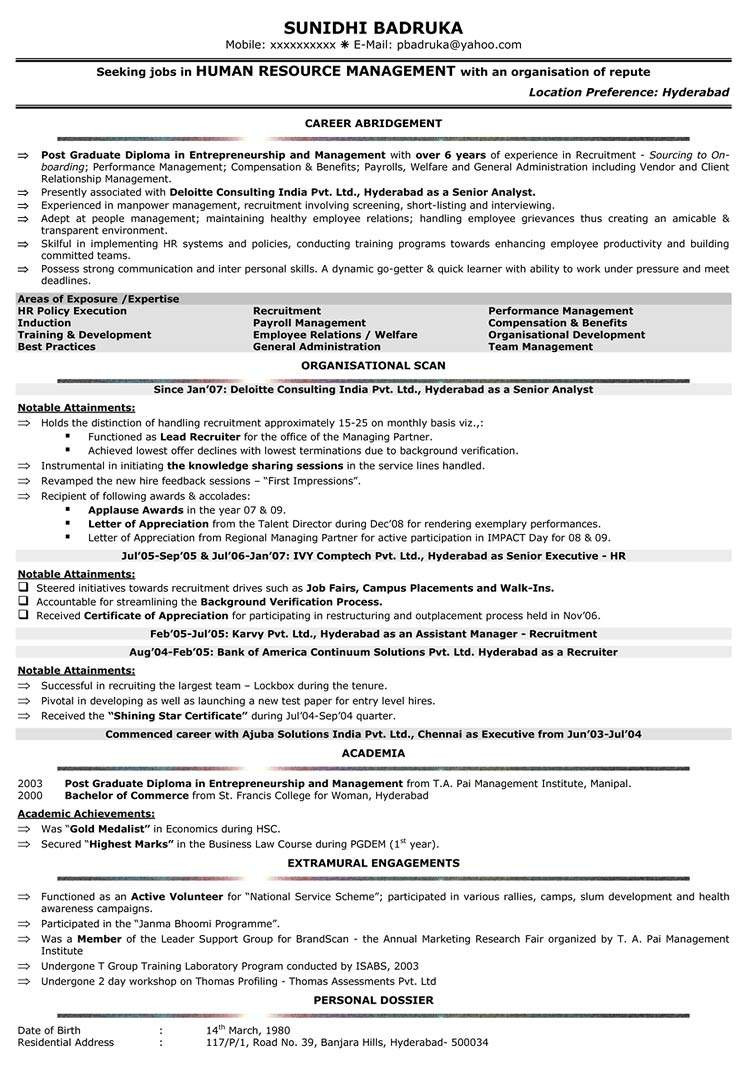 Sample Hr Resumes for 2 Years Experience Sample Resume format for Hr asistant