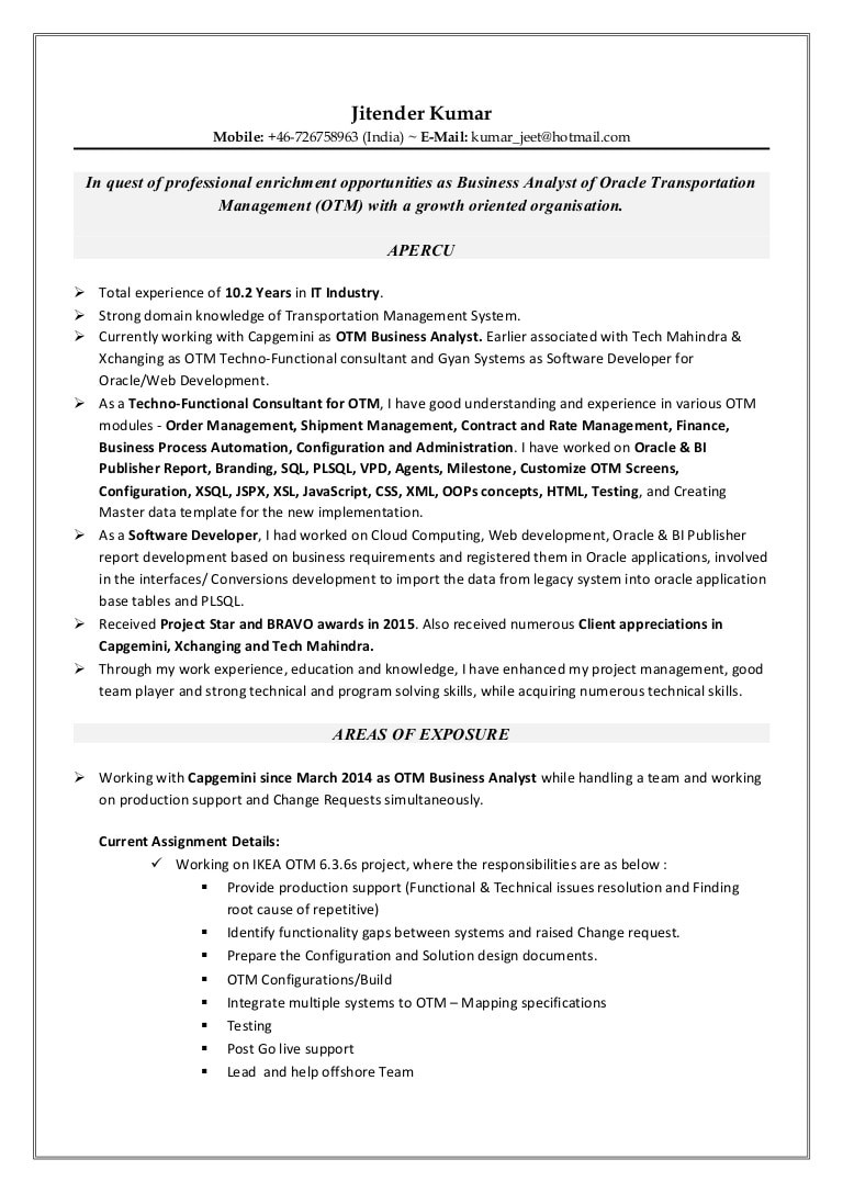 Sample oracle Application Techno Functional Consultant Resume Resume
