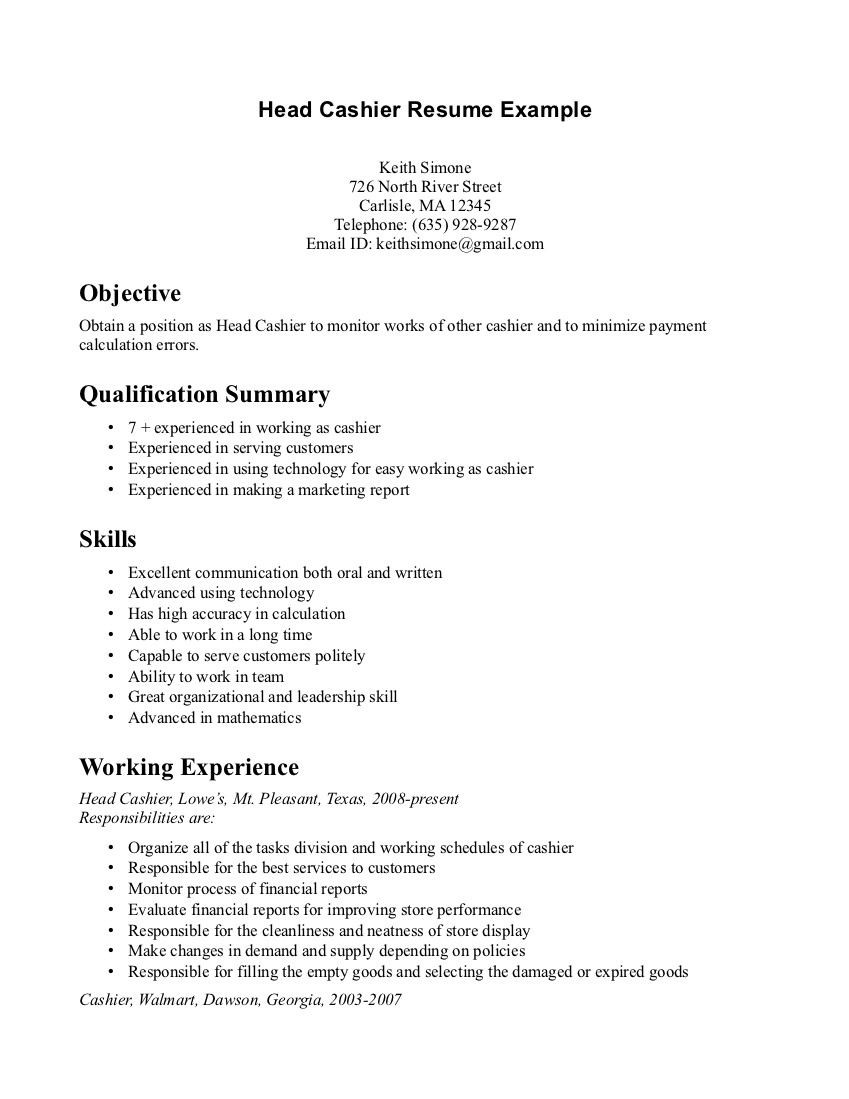 Sample Resume for Cashier Job with No Experience Head Cashier Resume Examples Job Resume Examples, One Page …