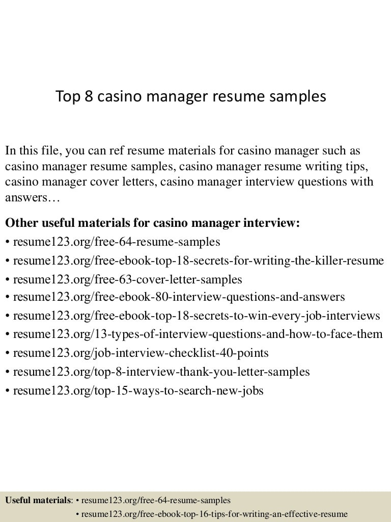 Sample Resume for Casino Pit Supervisor top 8 Casino Manager Resume Samples