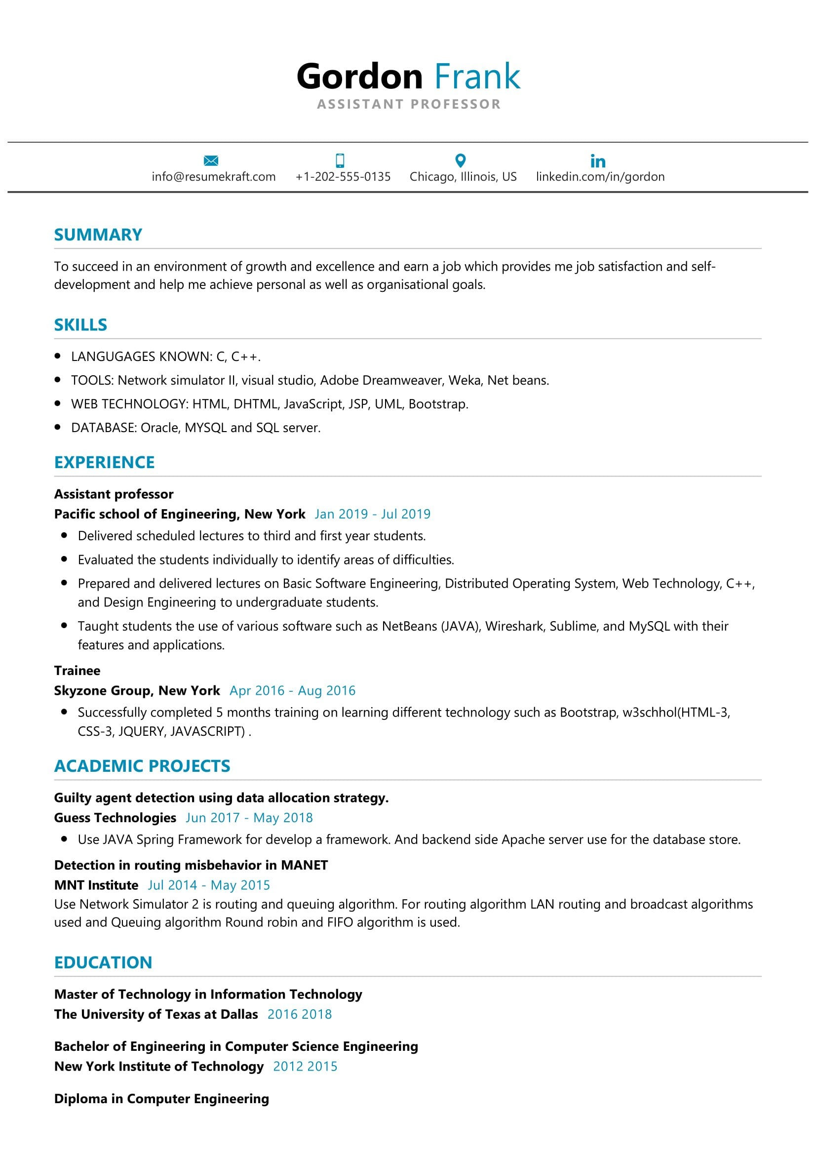 Sample Resume for Computer Science Faculty assistant Professor Resume Sample 2021 Writing Tips – Resumekraft