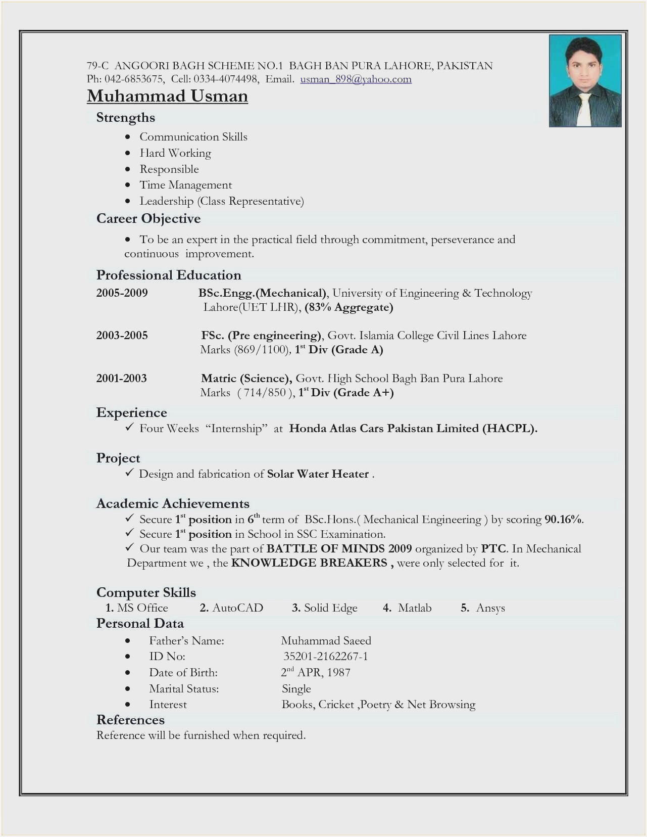 Sample Resume for Computer Science Fresh Graduate Pdf Resume format for Freshers Mba Pdf