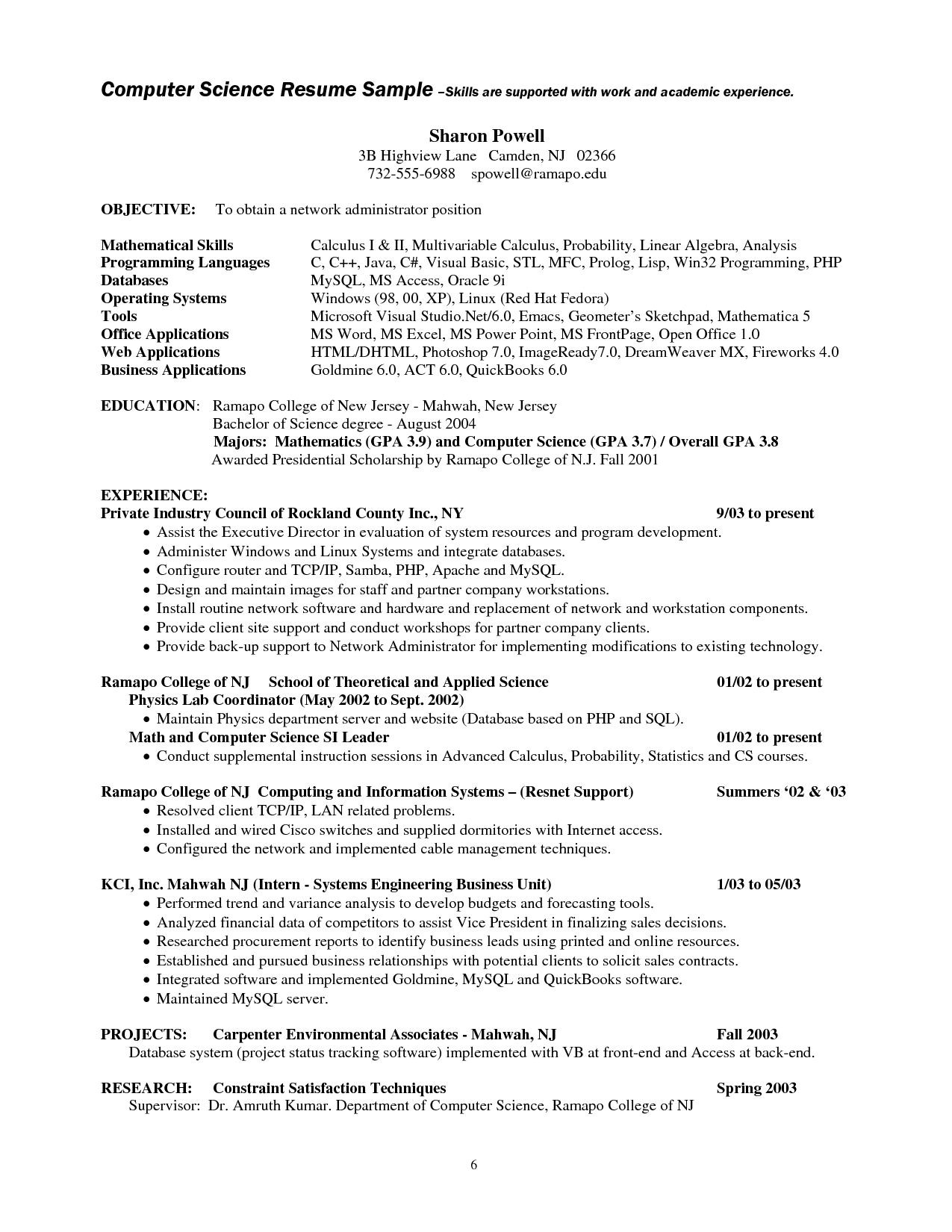 Sample Resume for Computer Science Internship 16 Cv Template Ideas Cv Template, Resume Examples, Teacher Resume