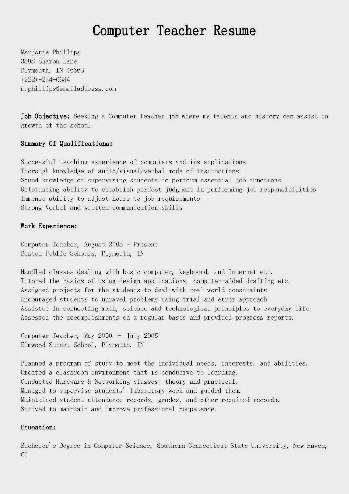 Sample Resume for Computer Science Lecturer Resume for Lecturer In Computer Science September 2021