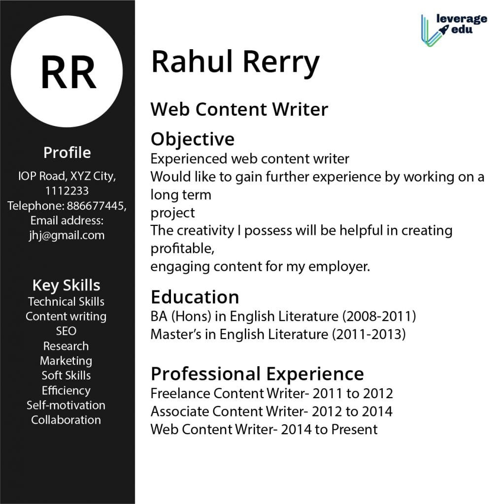 Sample Resume for Content Writer Fresher Content Writer Resume – How to Build the Perfect Resume – Leverage Edu