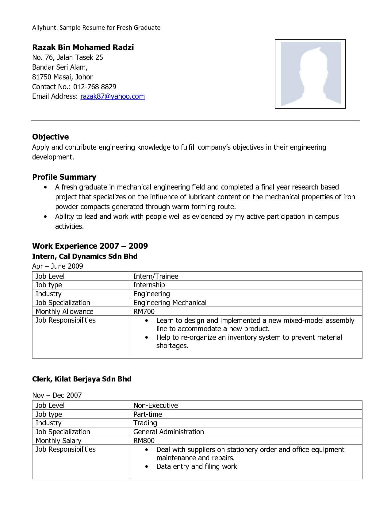 Sample Resume for Fresh Graduate Engineering Industrial Engineer Cv Doc October 2021