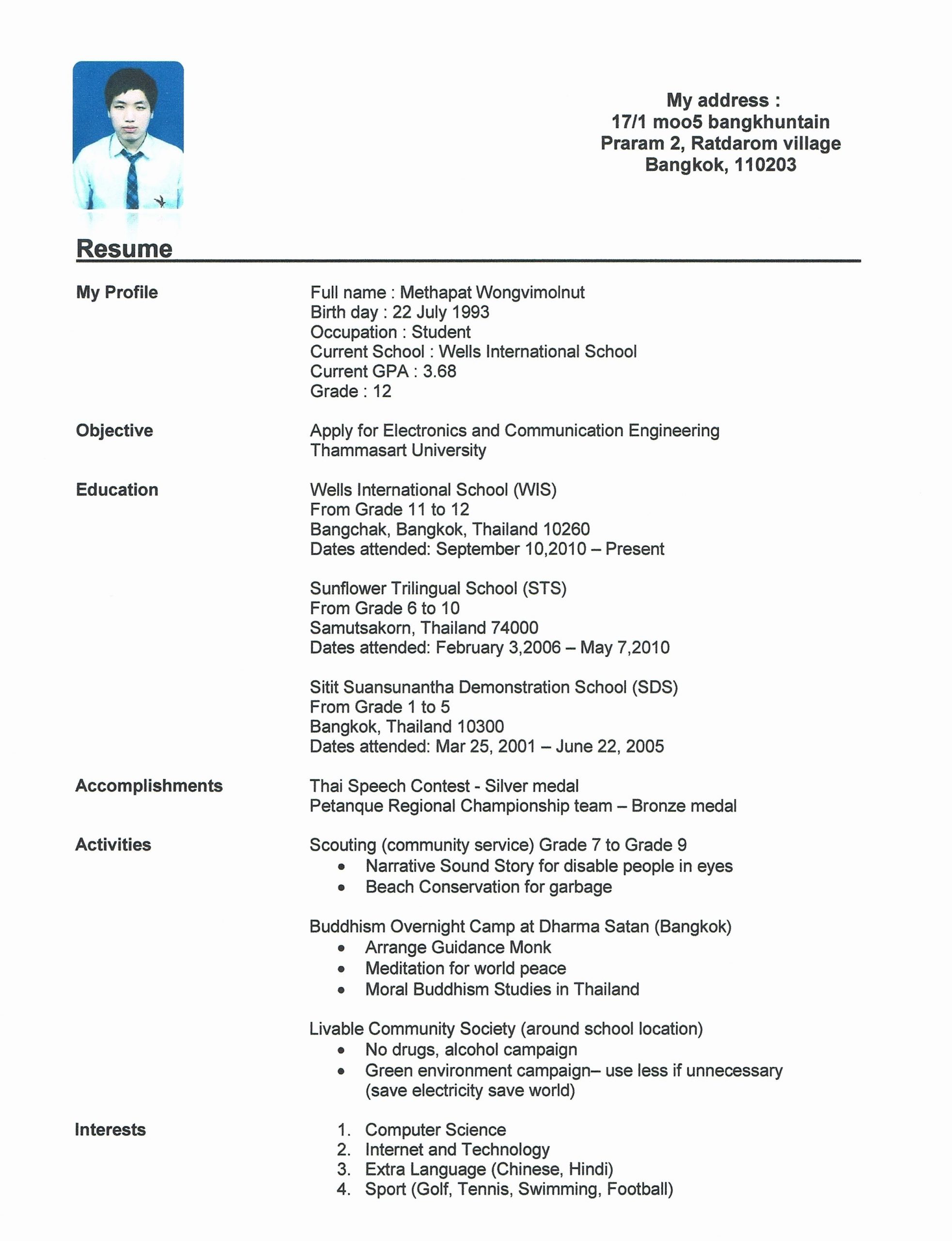 Sample Resume for High School Student Pdf Resume for Grade 12 Student
