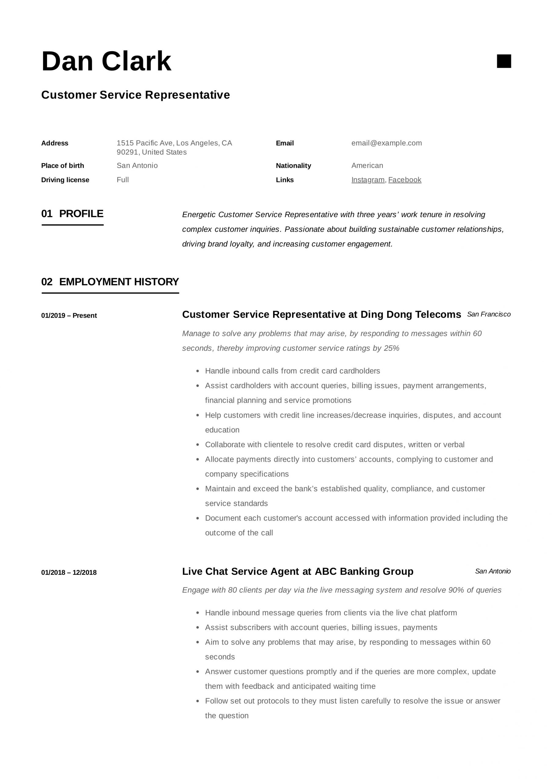 Sample Resume for Inbound Customer Service Representative Bilingual Customer Service Representative