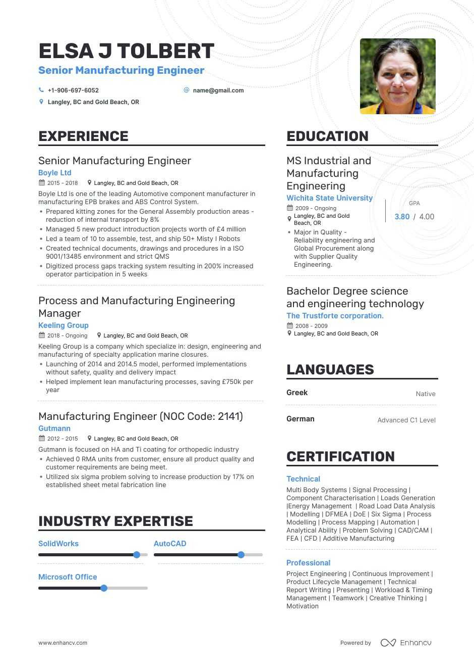 Sample Resume for Industrial Engineer Fresher Download: Manufacturing Engineer Resume Example for 2021 Enhancv.com