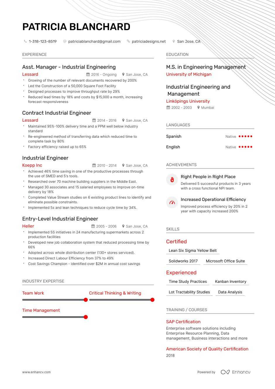 Sample Resume for Industrial Engineering Students Industrial Engineer Resume Examples   Expert Advice Enhancv.com