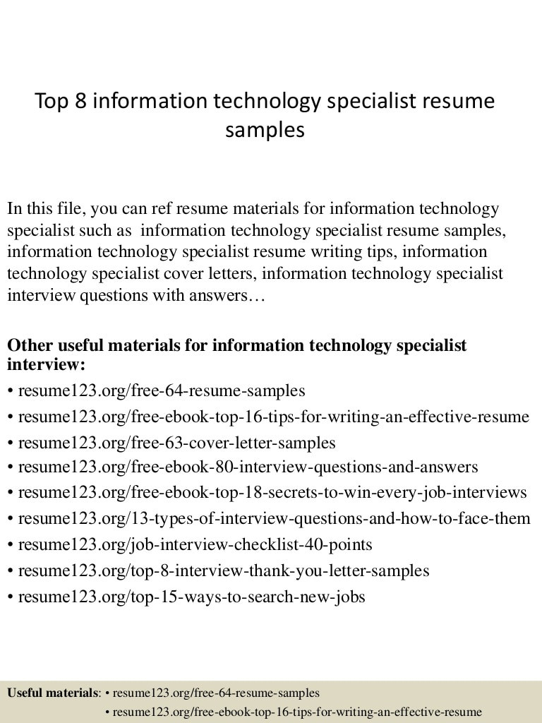 Sample Resume for Information Technology Specialist top 8 Information Technology Specialist Resume Samples