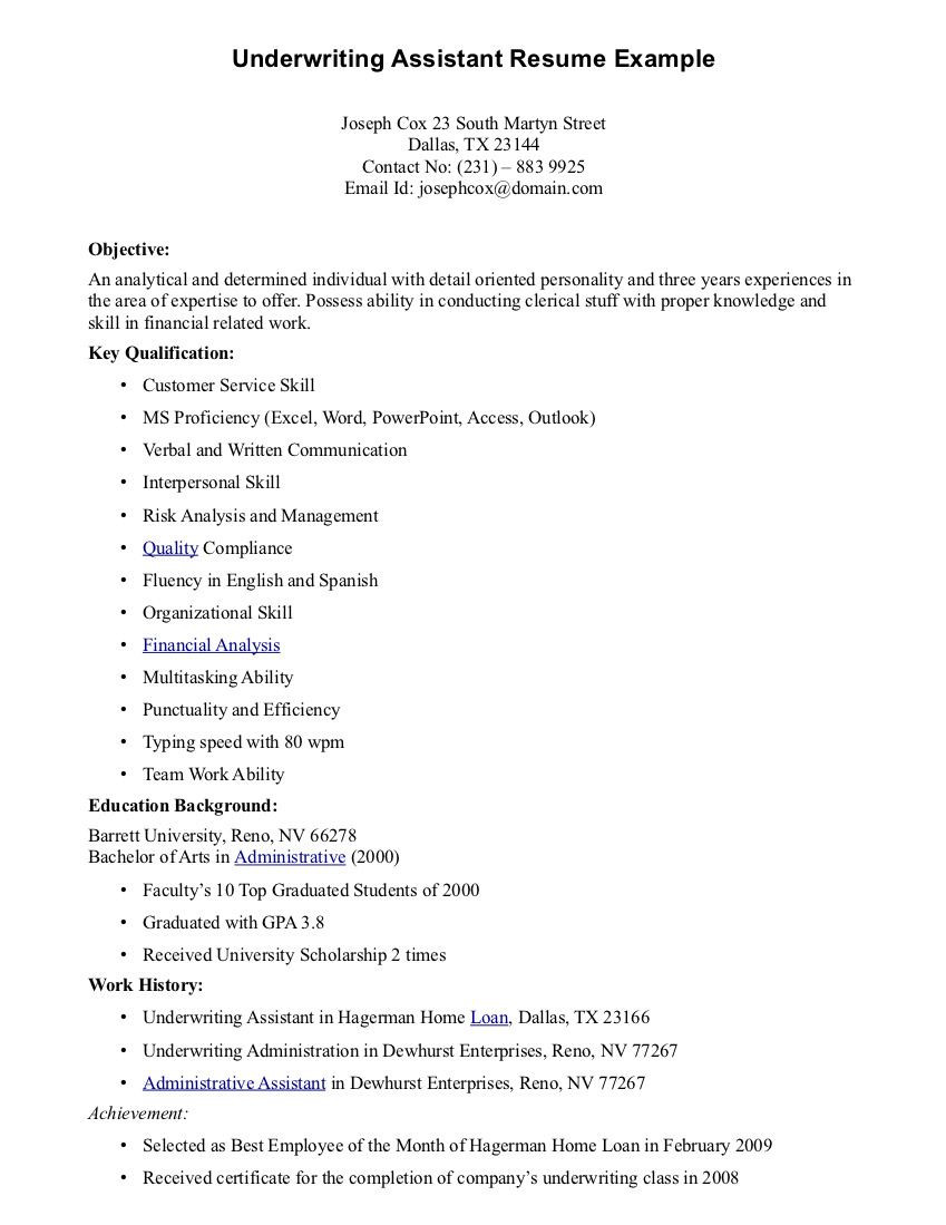 Sample Resume for Insurance Underwriter assistant Insurance Underwriter assistant Resume – All Information About …