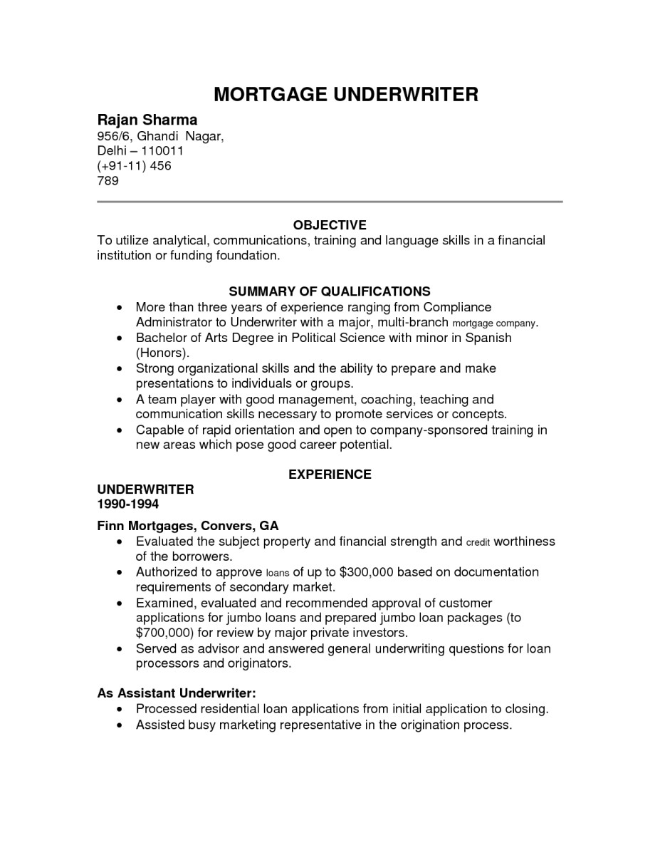Sample Resume for Insurance Underwriter assistant Underwriting assistant Resume – Cerel