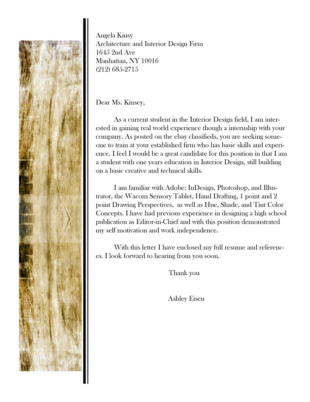 Sample Resume for Interior Design Internship Interior Design Cover Letters Â« Interior Design Interior Design …