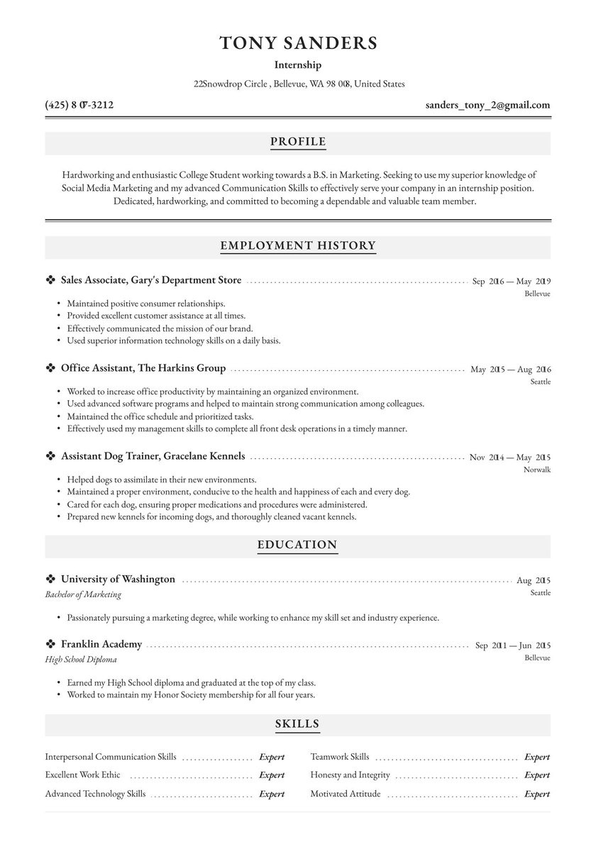 Sample Resume for Internship for Freshers Internship Resume Examples & Writing Tips 2021 (free Guide)