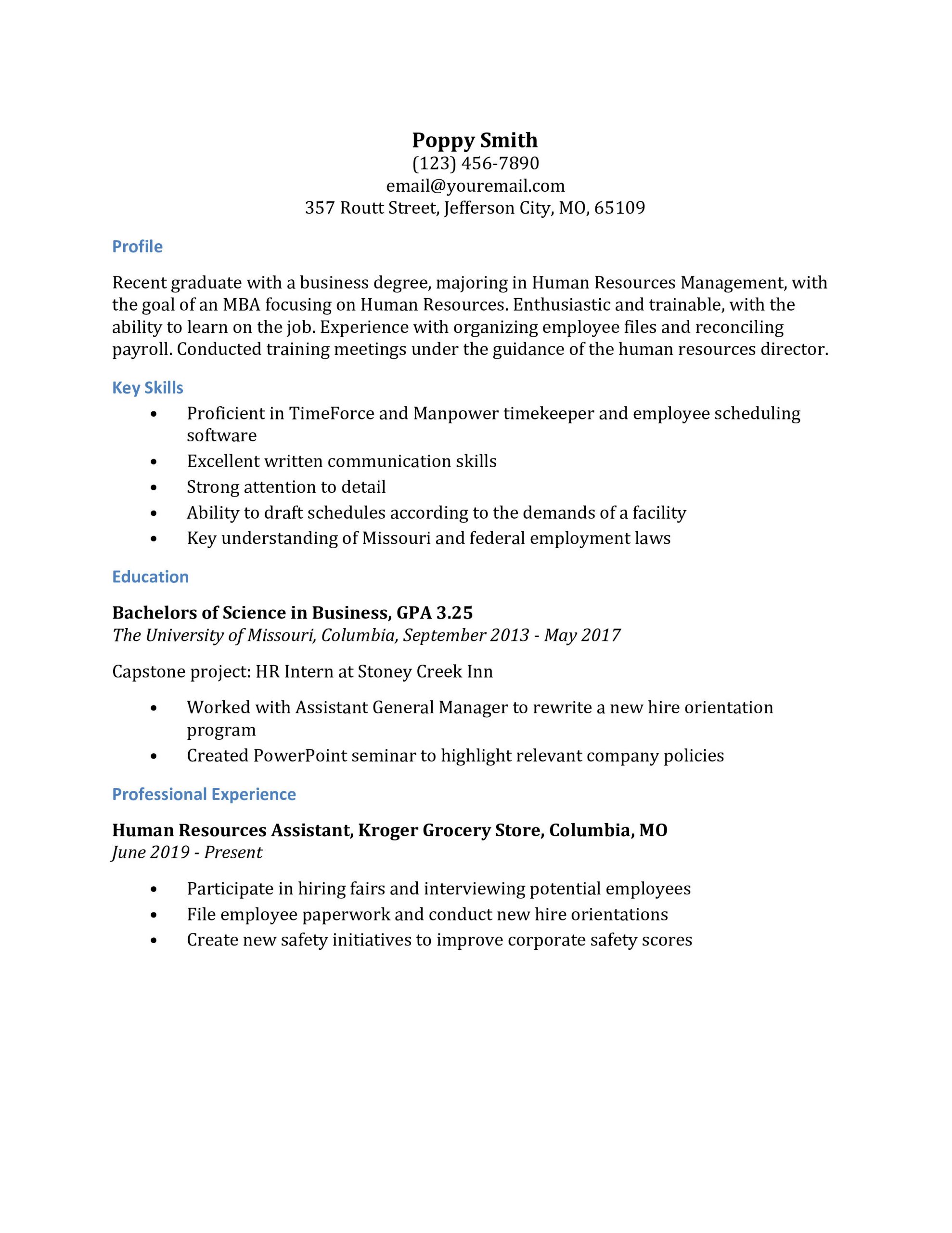 Sample Resume for Internship In Human Resource Human Resources Resume Examples – Resumebuilder.com
