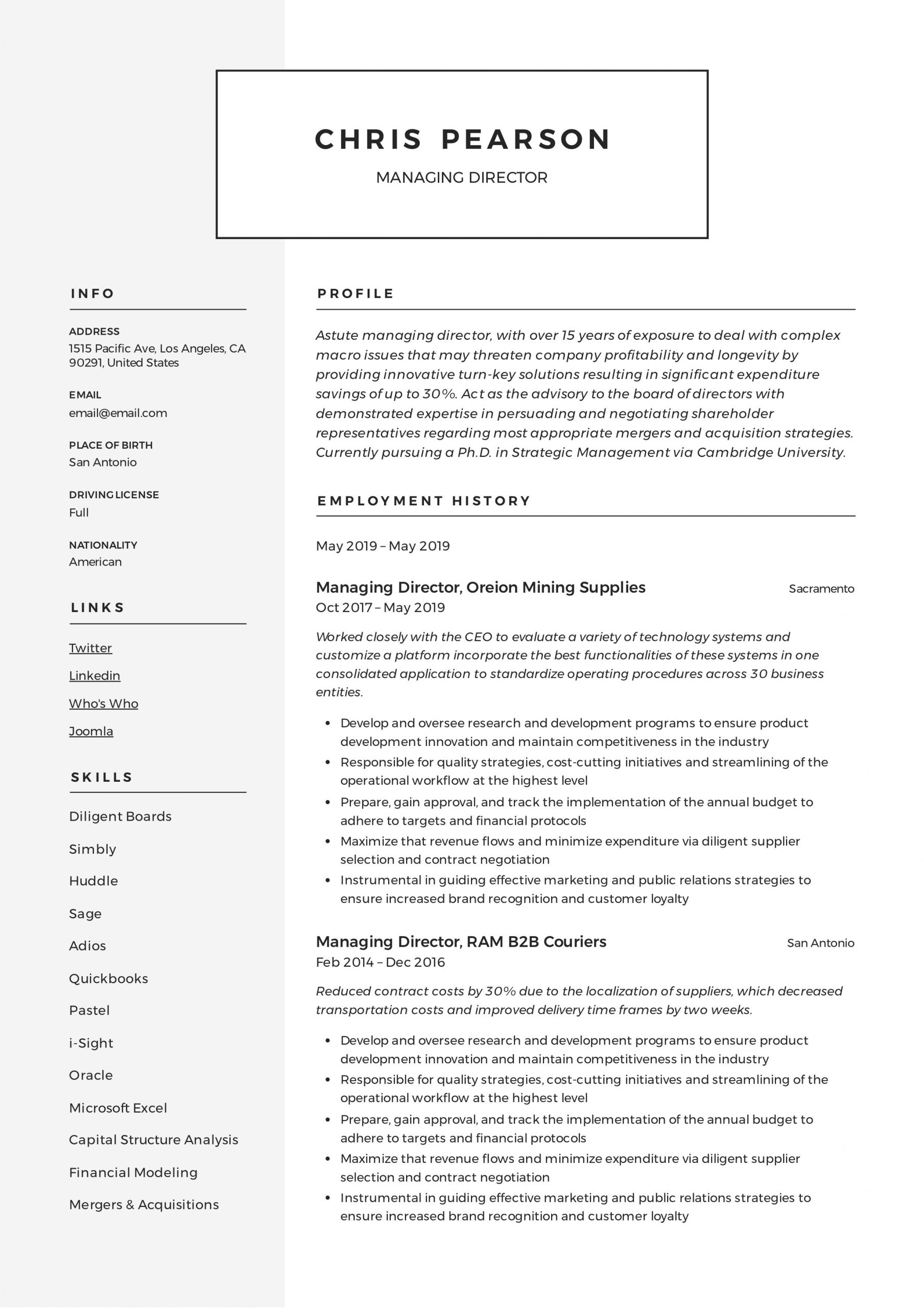 Sample Resume for It Director Position Managing Director Resume & Writing Guide  12 Examples Pdf
