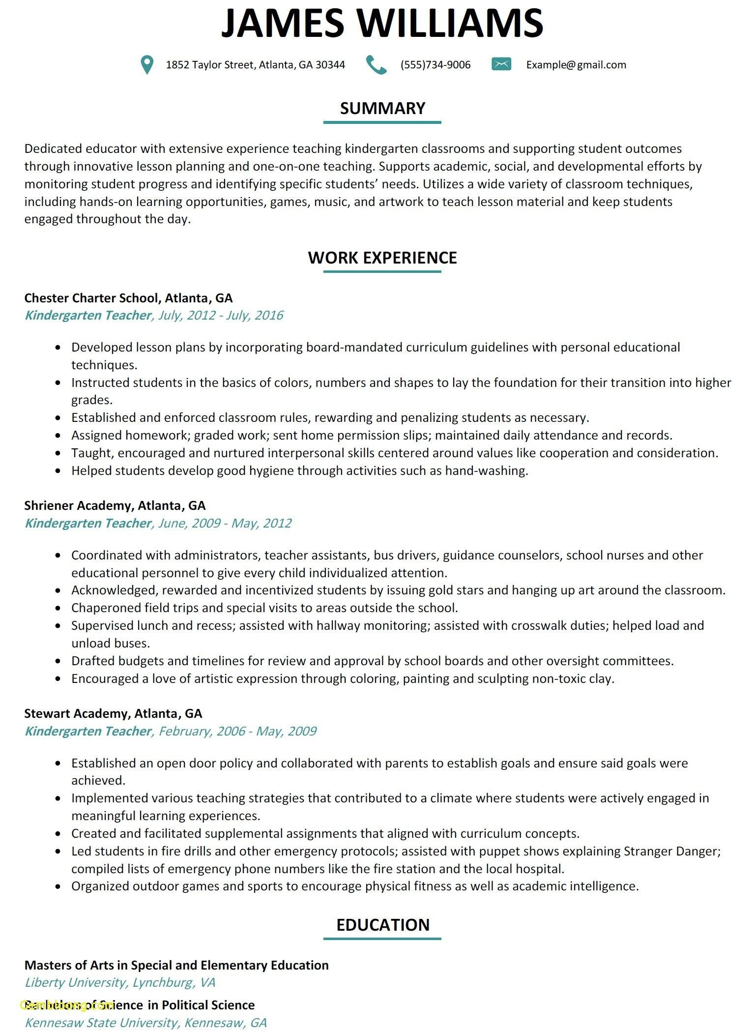 Sample Resume for Kindergarten Teacher Fresher Resume format Kindergarten Teacher – Resume Templates Teaching …