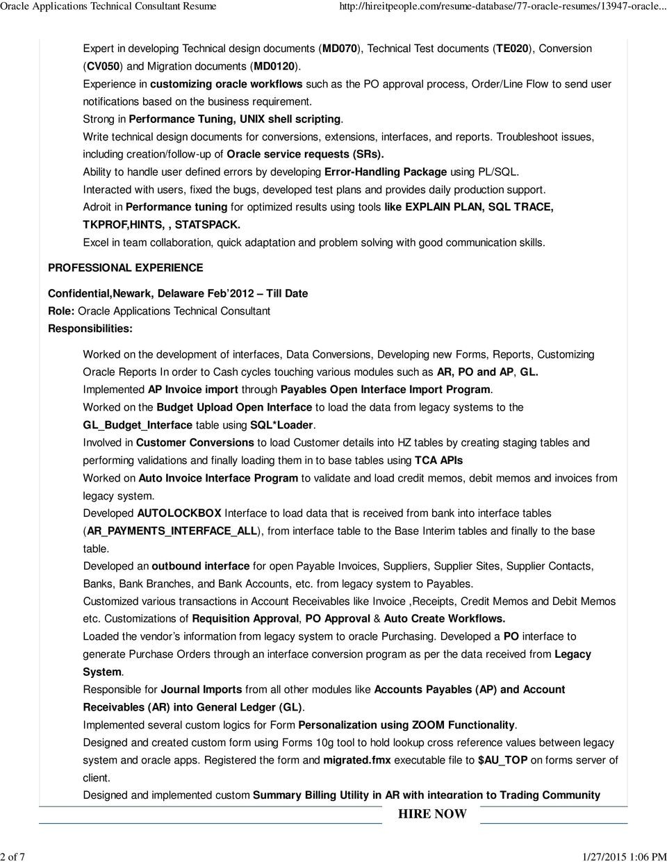Sample Resume for oracle Apps Technical Consultant oracle Applications Technical Consultant Resume – Pdf Free Download