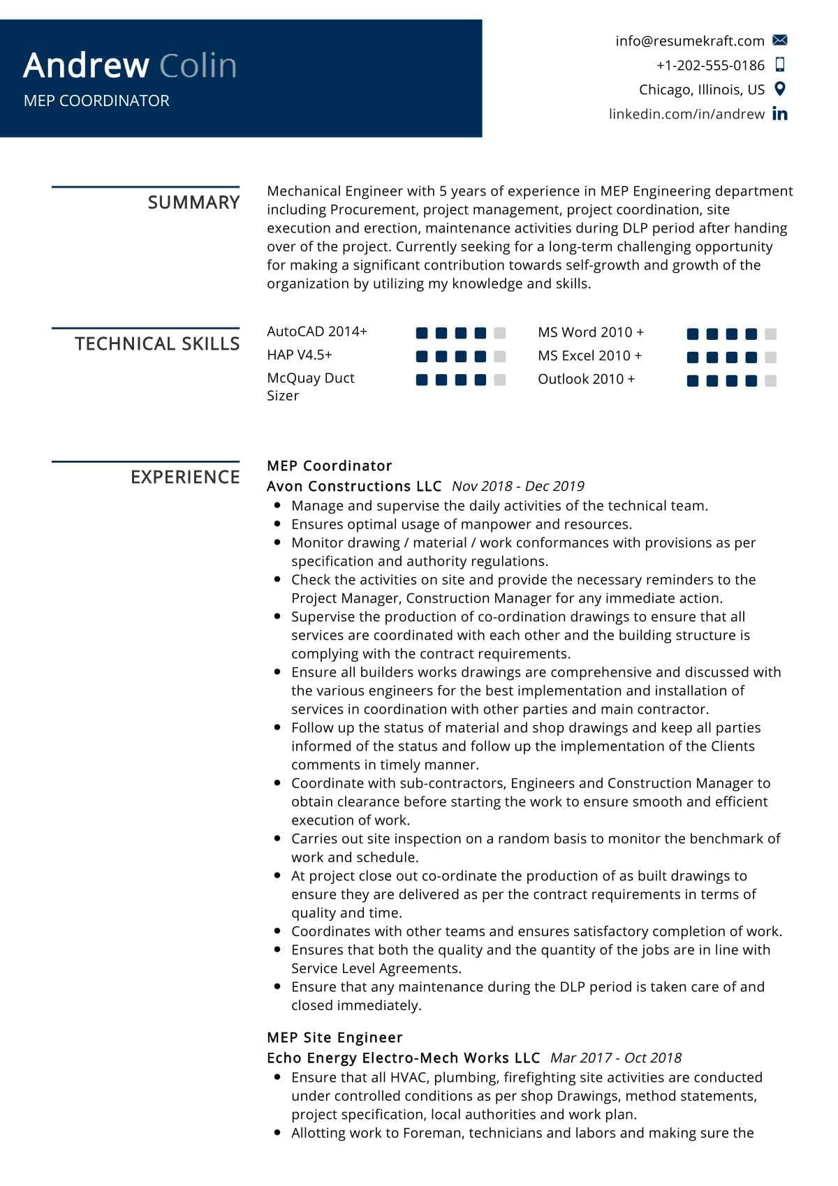 Sample Resume for Paint Shop Engineer Mep Coordinator Resume Sample 2021 Writing Tips – Resumekraft