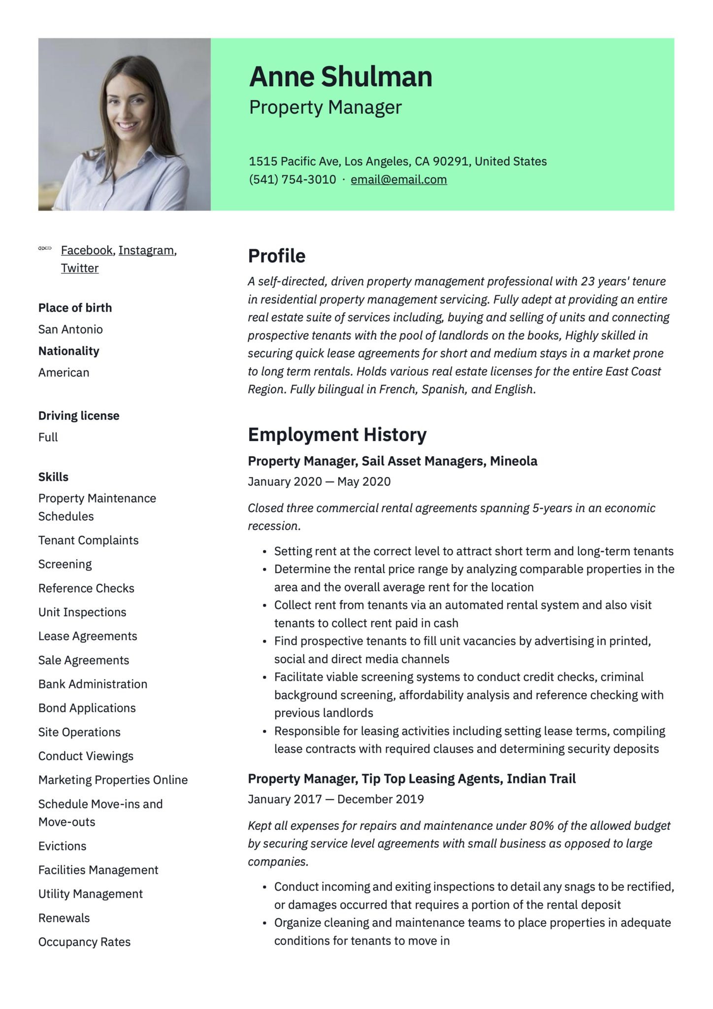 Sample Resume for Residential Property Manager Property Manager Resume & Writing Guide  18 Templates 2020