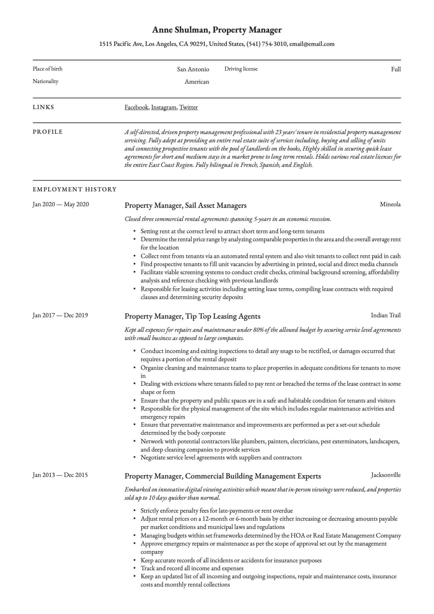 Sample Resume for Residential Property Manager Property Manager Resume & Writing Guide  18 Templates 2020