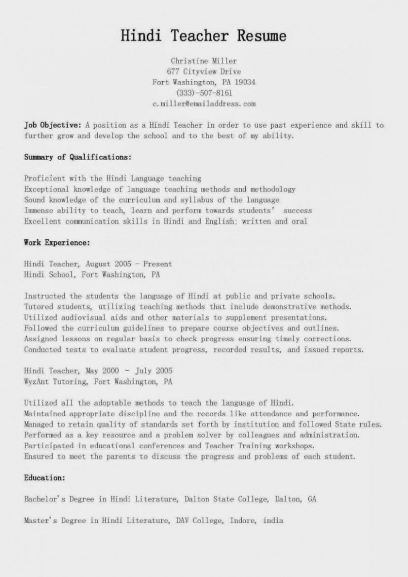 Sample Resume for School Teacher India Arabic Resume Sample – Good Resume Examples
