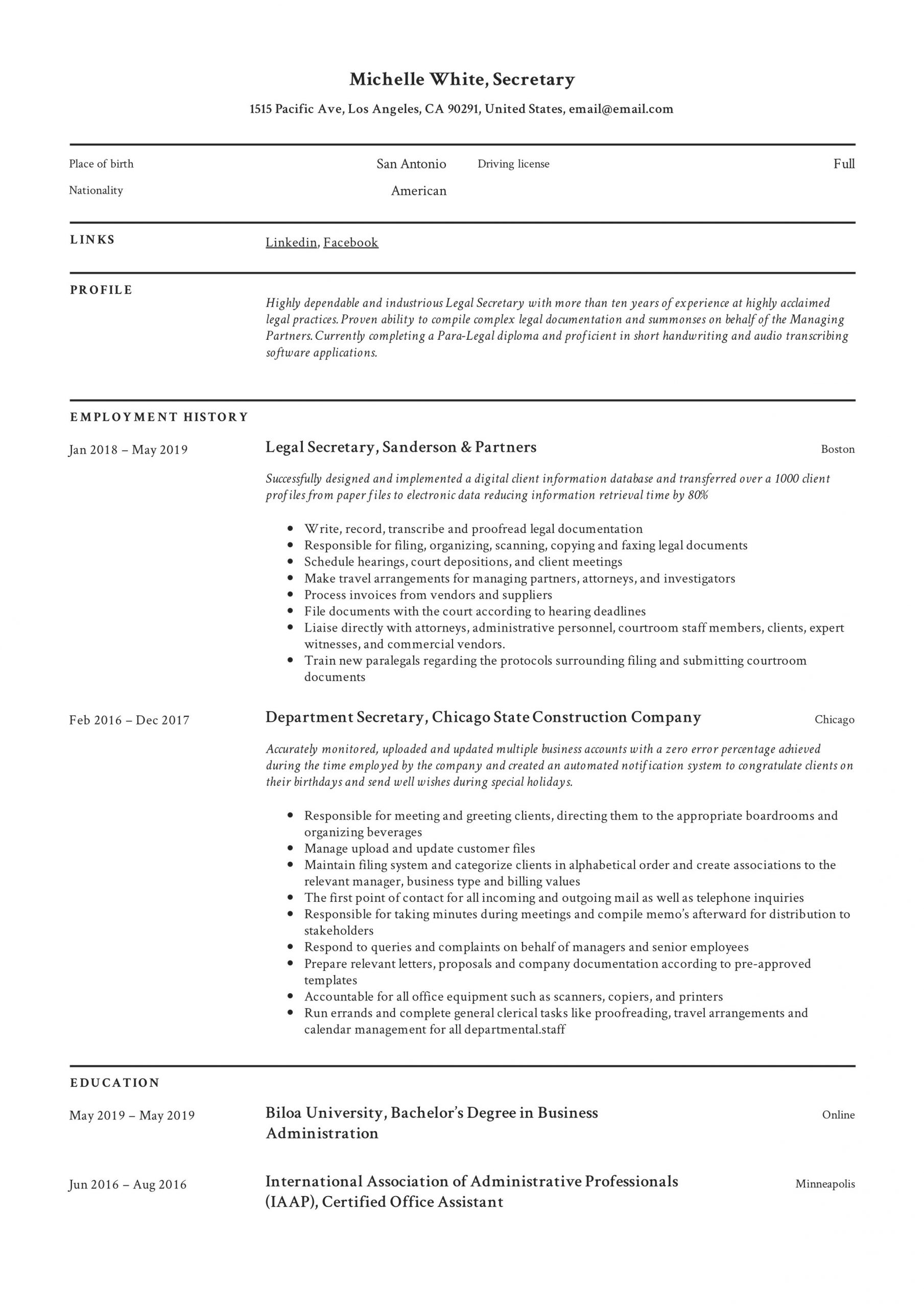 Sample Resume for Secretary Of the Company Departmental Secretary Cv September 2021 Sample Resume for Secretary Of the Company Departmental Secretary Cv September 2021