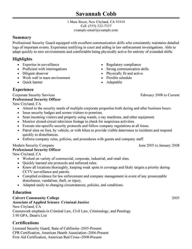 Sample Resume for Security Officer Position Best Professional Security Officer Resume Example From …